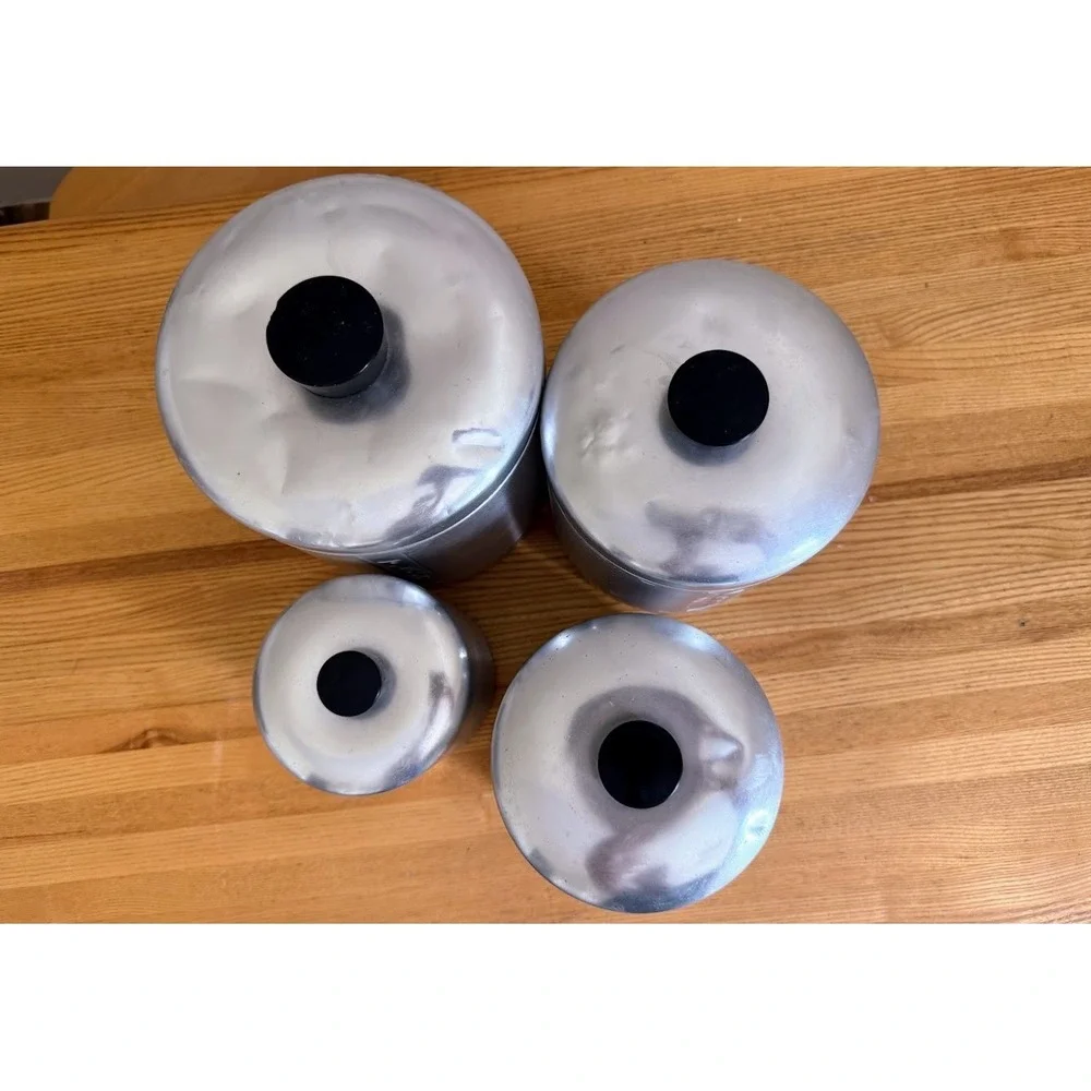 VTG Mid-Century Brushed Aluminum Canister Set Of 4 With Lids 1950s MCM Retro